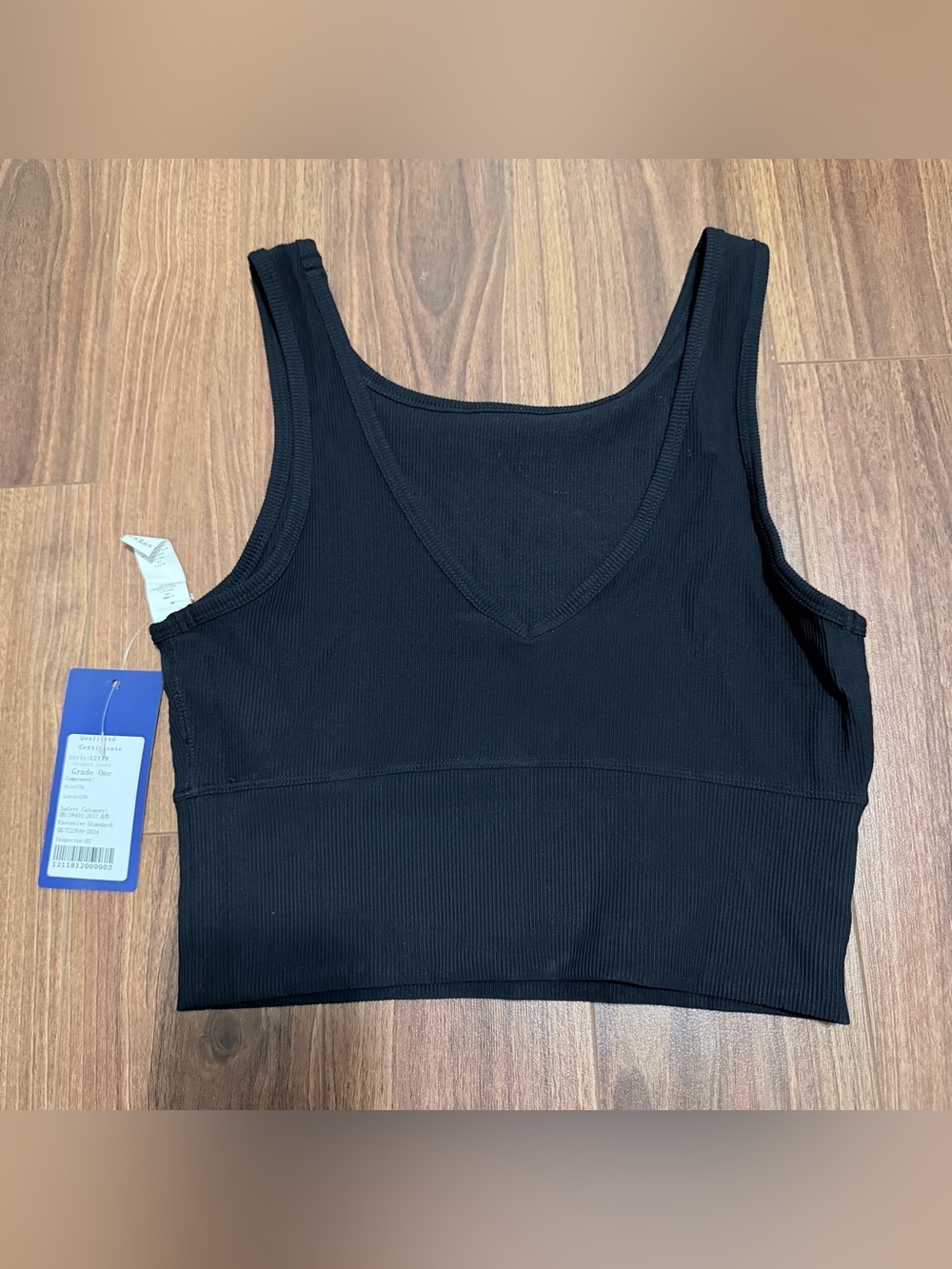 Ribbed V-Neck Black Crop Tank